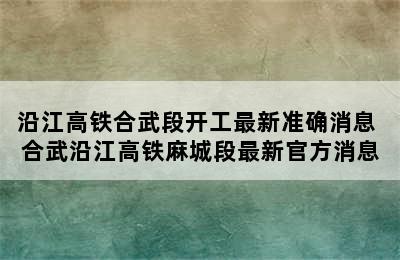 沿江高铁合武段开工最新准确消息 合武沿江高铁麻城段最新官方消息